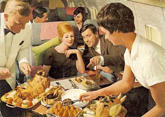 First Class service aboard the RollsRoyce 707 aircraft